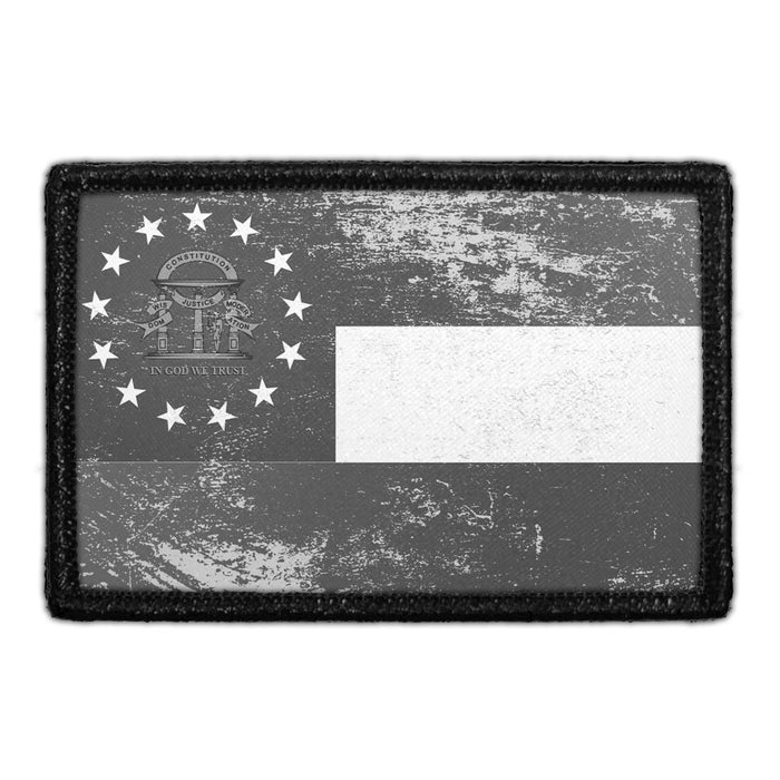 Georgia State Flag - Black and White - Distressed - Removable Patch - Pull Patch - Removable Patches For Authentic Flexfit and Snapback Hats