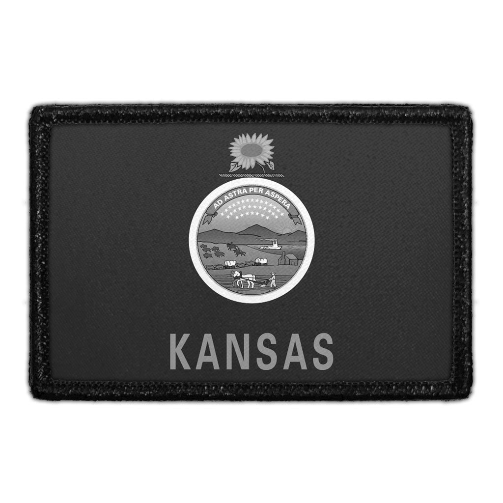 Kansas State Flag - Black and White - Removable Patch — Pull Patch ...