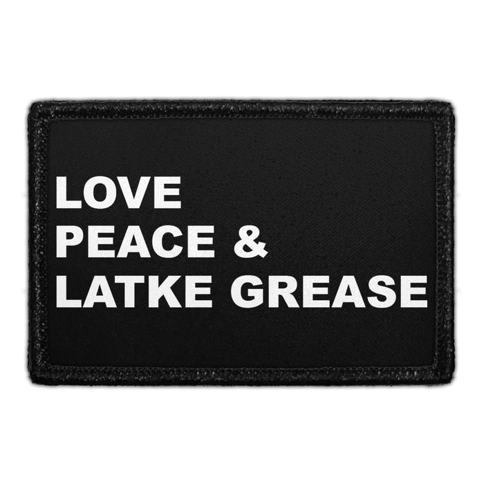 Love, Peace and Latke Grease - Removable Patch - Pull Patch - Removable Patches For Authentic Flexfit and Snapback Hats