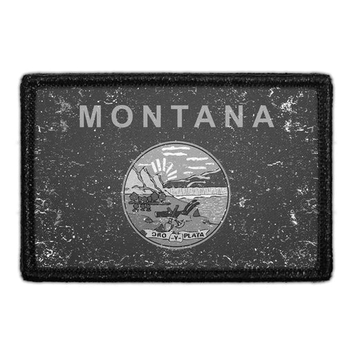 Montana State Flag - Black and White - Distressed - Removable Patch - Pull Patch - Removable Patches For Authentic Flexfit and Snapback Hats