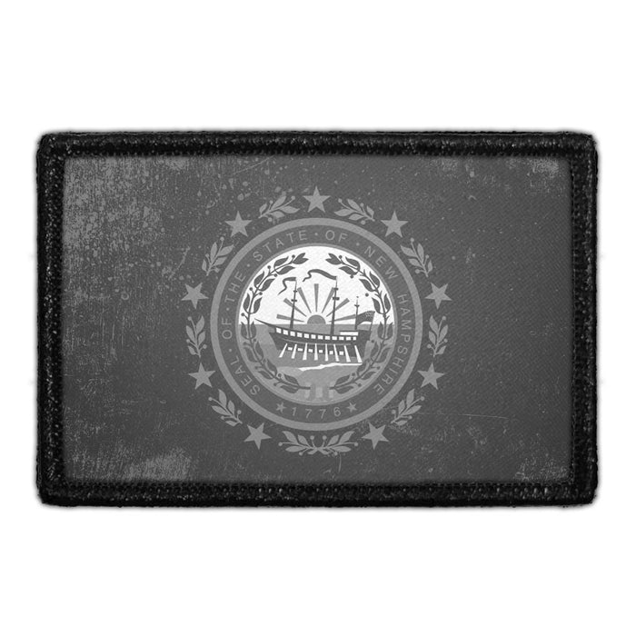 New Hampshire State Flag - Black and White - Distressed - Removable Patch - Pull Patch - Removable Patches For Authentic Flexfit and Snapback Hats