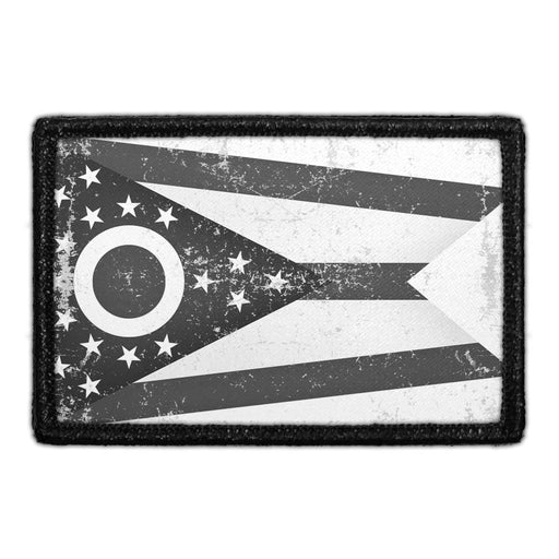 Ohio State Flag - Black and White - Distressed - Removable Patch - Pull Patch - Removable Patches For Authentic Flexfit and Snapback Hats