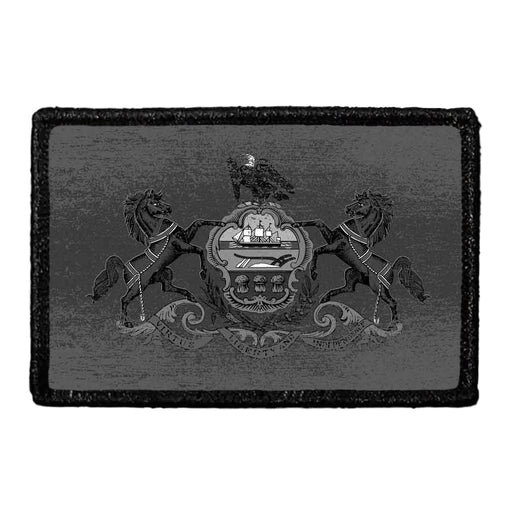 Pennsylvania State Flag - Black and White - Distressed - Removable Patch - Pull Patch - Removable Patches For Authentic Flexfit and Snapback Hats