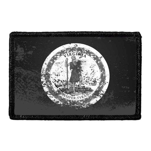 Virginia State Flag - Black and White - Distressed - Removable Patch - Pull Patch - Removable Patches For Authentic Flexfit and Snapback Hats