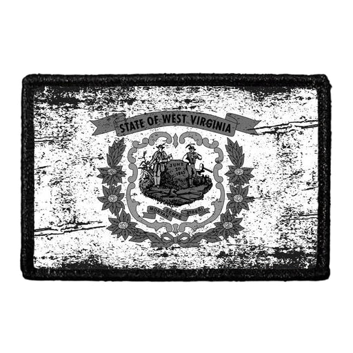 West Virginia State Flag - Black and White - Distressed - Modified - Removable Patch - Pull Patch - Removable Patches For Authentic Flexfit and Snapback Hats