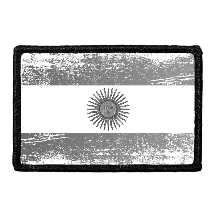 Argentina Flag - Black and White - Distressed - Removable Patch - Pull Patch - Removable Patches For Authentic Flexfit and Snapback Hats