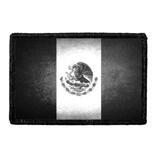 Mexico Flag - Black and White - Distressed - Removable Patch - Pull Patch - Removable Patches For Authentic Flexfit and Snapback Hats