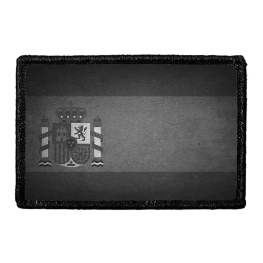 Spain Flag - Black and White - Distressed - Removable Patch - Pull Patch - Removable Patches For Authentic Flexfit and Snapback Hats