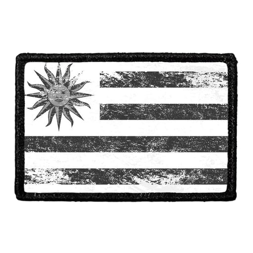 Uruguay Flag - Black and White - Distressed - Removable Patch - Pull Patch - Removable Patches For Authentic Flexfit and Snapback Hats