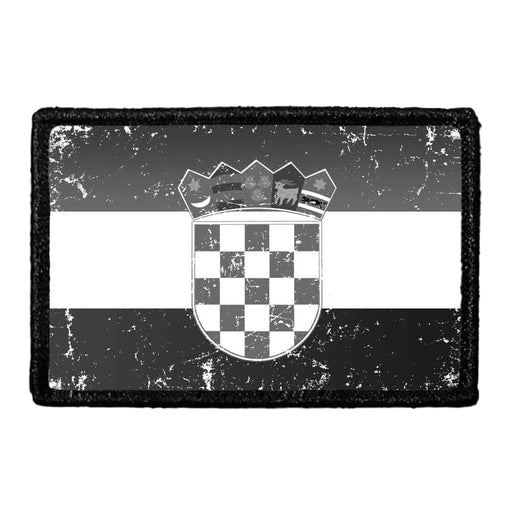 Croatia Flag - Black and White - Distressed - Removable Patch - Pull Patch - Removable Patches For Authentic Flexfit and Snapback Hats