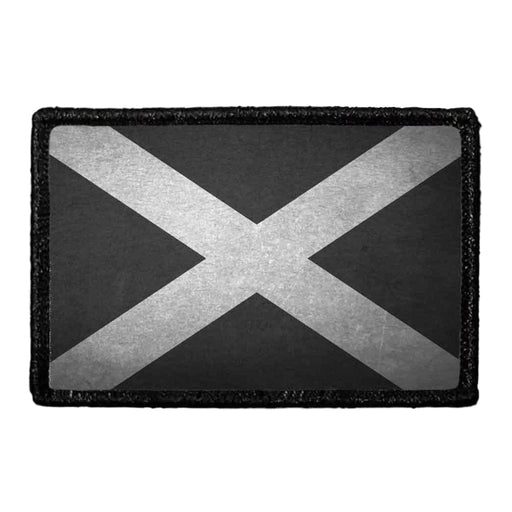 Scotland Flag - Black and White - Distressed - Removable Patch - Pull Patch - Removable Patches For Authentic Flexfit and Snapback Hats