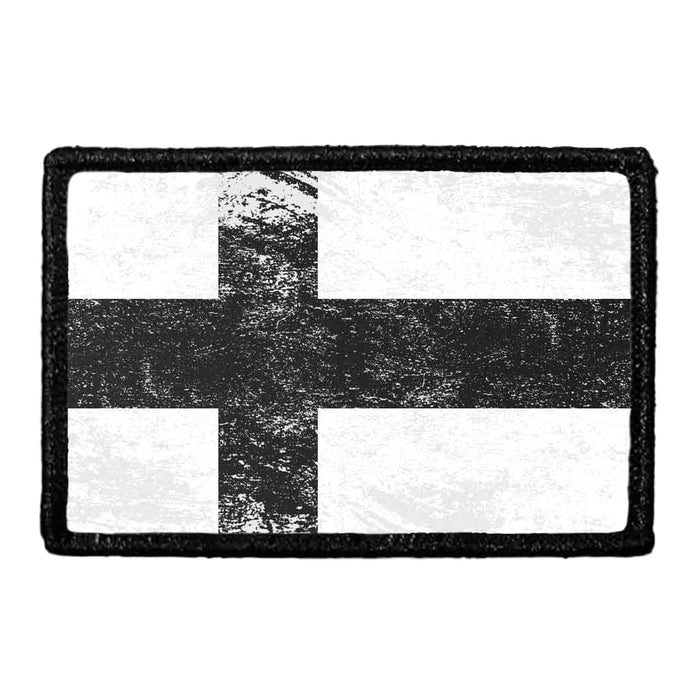 Finland Flag - Black and White - Distressed - Removable Patch - Pull Patch - Removable Patches For Authentic Flexfit and Snapback Hats