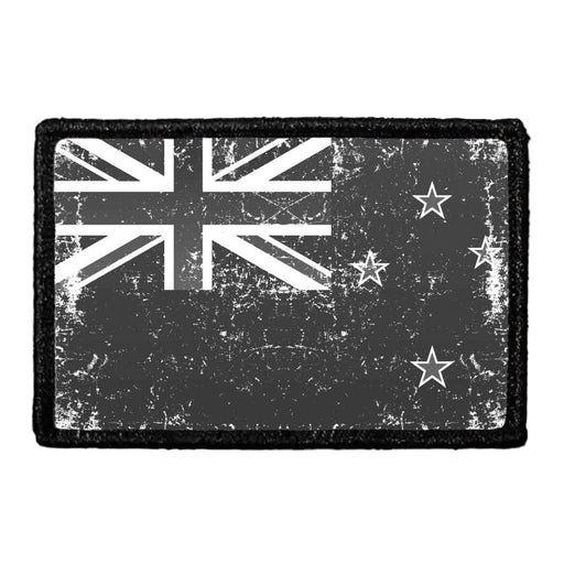 New Zealand Flag - Black and White - Distressed - Removable Patch - Pull Patch - Removable Patches For Authentic Flexfit and Snapback Hats