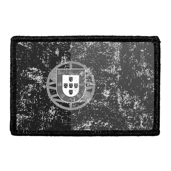 Portugal Flag - Black and White - Distressed - Removable Patch - Pull Patch - Removable Patches For Authentic Flexfit and Snapback Hats