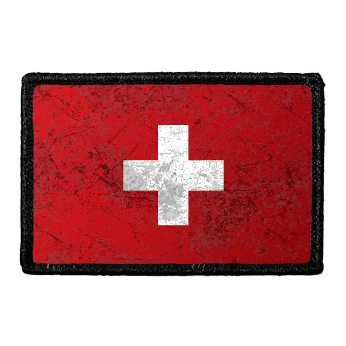 Switzerland Flag - Color - Distressed - Removable Patch - Pull Patch - Removable Patches For Authentic Flexfit and Snapback Hats