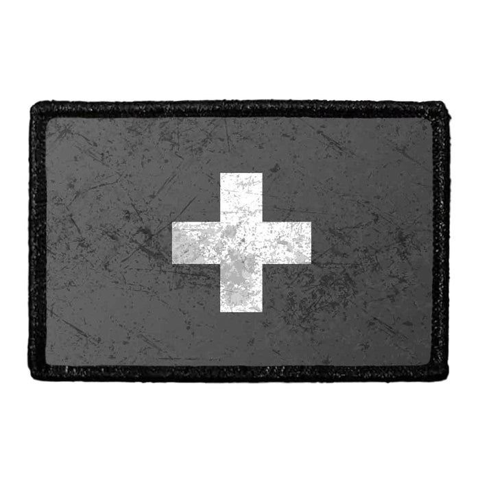 Switzerland Flag - Black and White - Distressed - Removable Patch - Pull Patch - Removable Patches For Authentic Flexfit and Snapback Hats