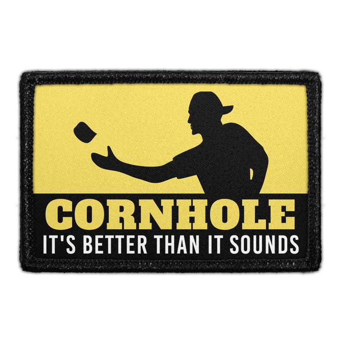 CORNHOLE - IT'S BETTER THAN IT SOUNDS Meta Data - Crop Image Text - - Removable Patch - Pull Patch - Removable Patches For Authentic Flexfit and Snapback Hats