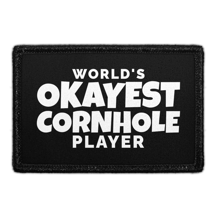  WORLD'S OKAYEST CORNHOLE PLAYER Meta Data - Crop Image Text - - Removable Patch - Pull Patch - Removable Patches For Authentic Flexfit and Snapback Hats