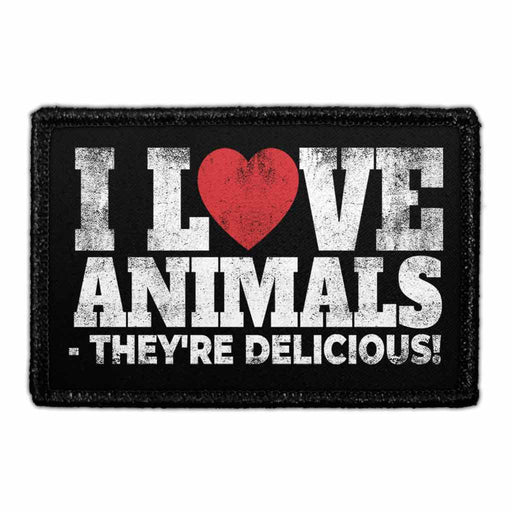 I Love Animals - They're Delicious - Removable Patch - Pull Patch - Removable Patches For Authentic Flexfit and Snapback Hats