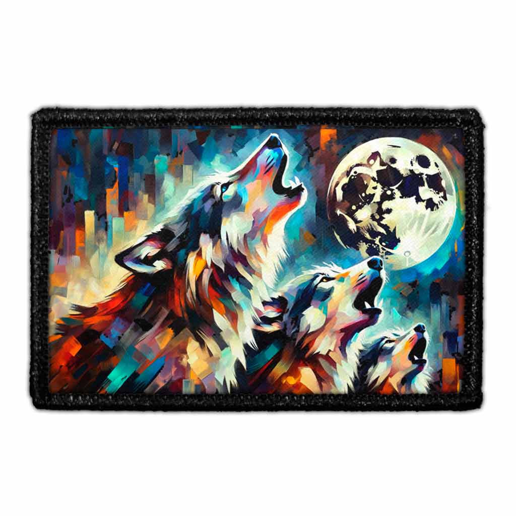 Abstract Wolves Howling At The Moon - Removable Patch - Pull Patch - Removable Patches That Stick To Your Gear