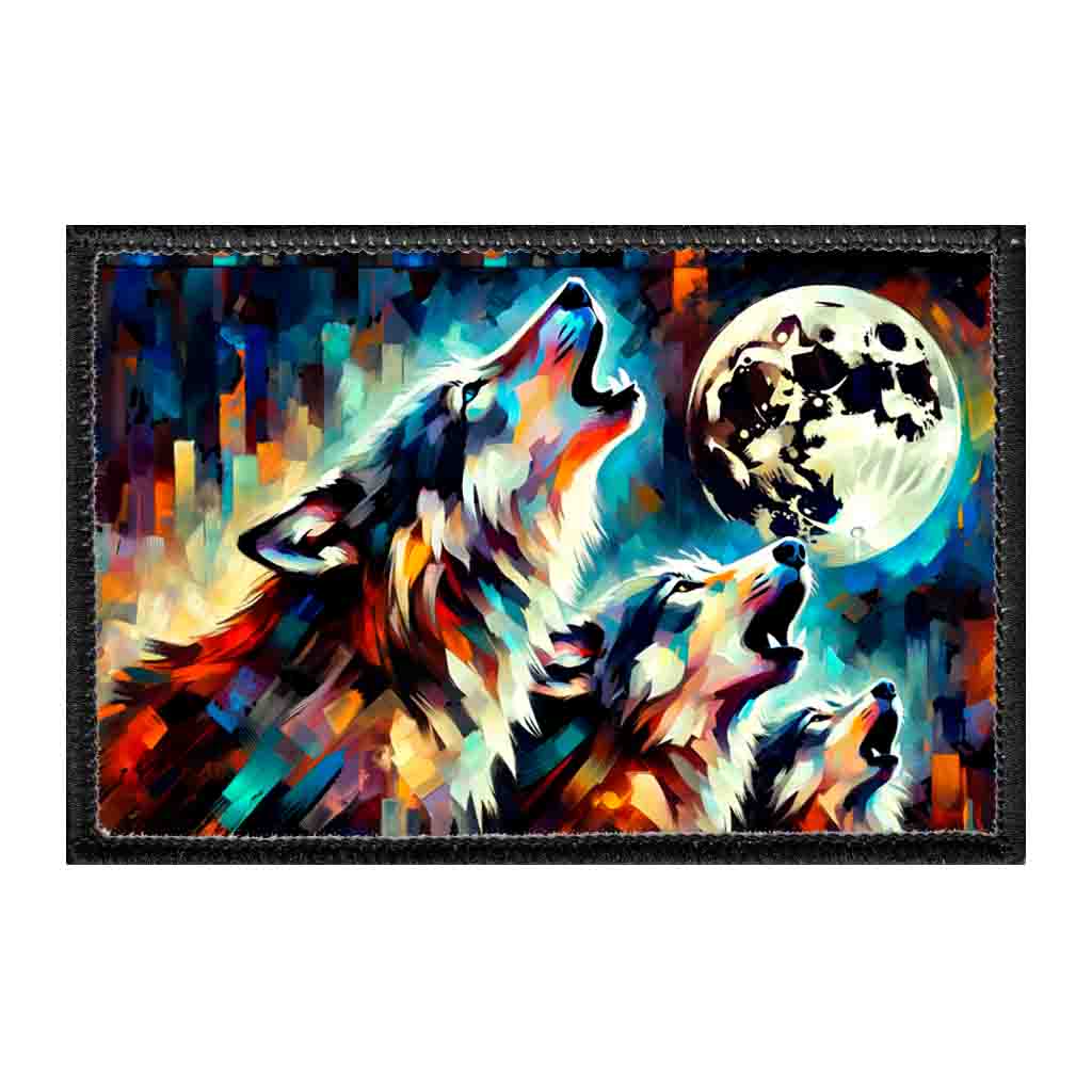 Abstract Wolves Howling At The Moon - Removable Patch - Pull Patch - Removable Patches That Stick To Your Gear