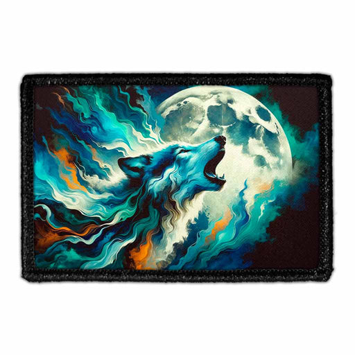 Aqua Noir Wolf Howling At The Moon - Removable Patch - Pull Patch - Removable Patches That Stick To Your Gear