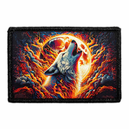 Fire Wolf Howling At The Moon - Removable Patch - Pull Patch - Removable Patches That Stick To Your Gear