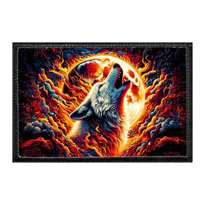 Fire Wolf Howling At The Moon - Removable Patch - Pull Patch - Removable Patches That Stick To Your Gear