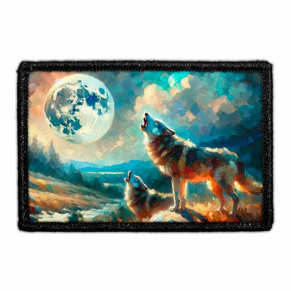 Impressionist Wolves Howling At The Moon - Removable Patch - Pull Patch - Removable Patches That Stick To Your Gear