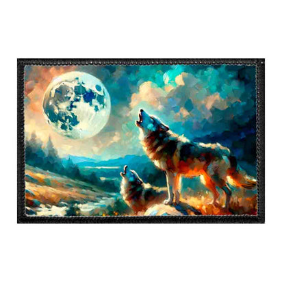 Impressionist Wolves Howling At The Moon - Removable Patch - Pull Patch - Removable Patches That Stick To Your Gear