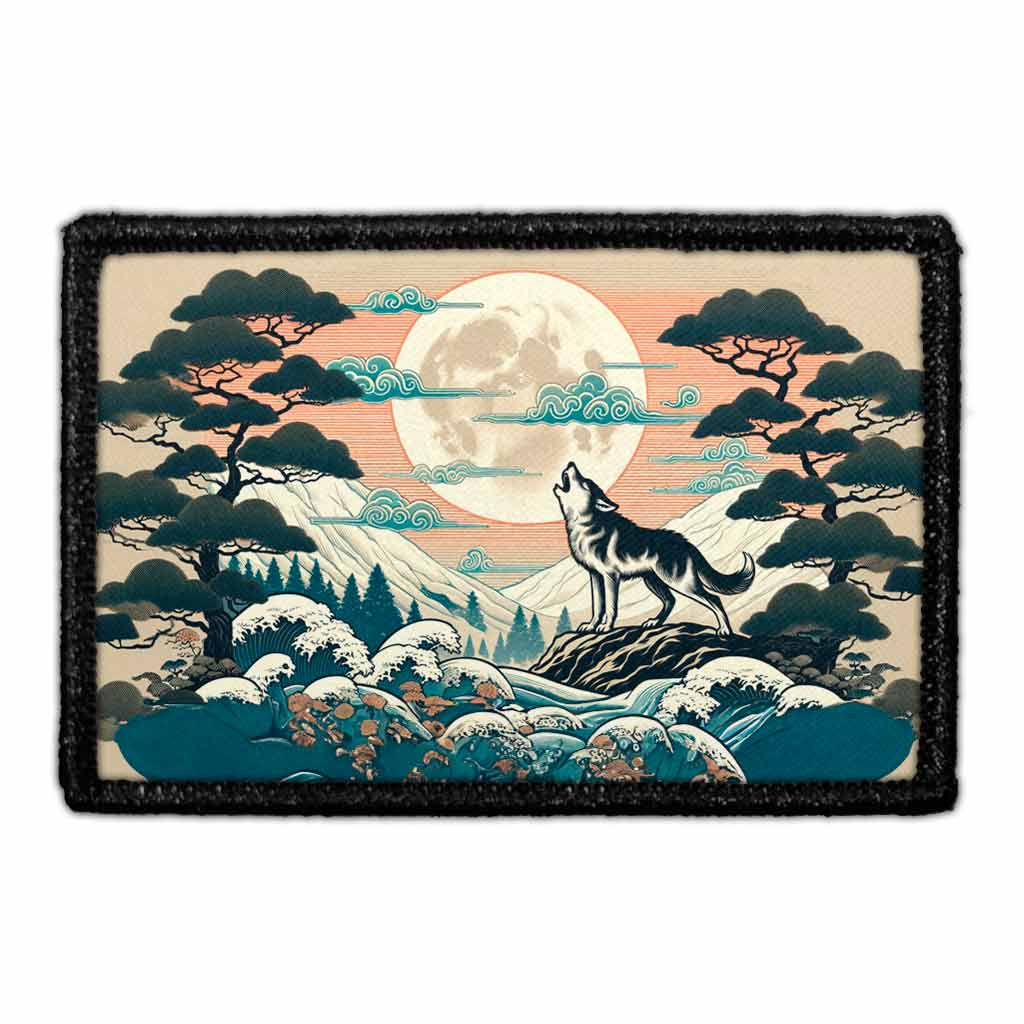 Japanese Wolf Howling At The Moon - Removable Patch — Pull Patch ...