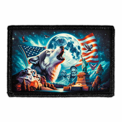 Patriotic Wolf Howling At The Moon - Removable Patch - Pull Patch - Removable Patches That Stick To Your Gear