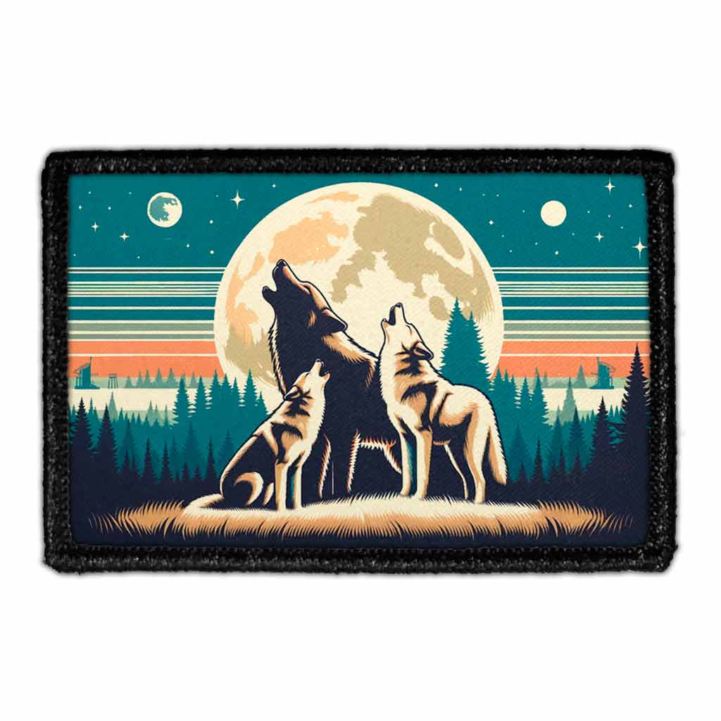 Vintage Wolves Howling AT The Moon - Removable Patch - Pull Patch - Removable Patches That Stick To Your Gear
