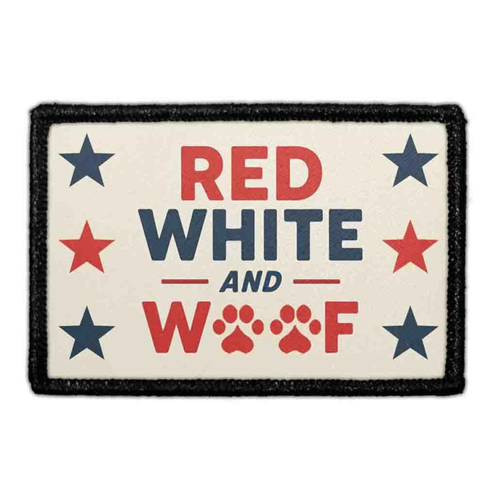 RED WHITE AND WOOF Meta Data - Crop Image Text - - Removable Patch - Pull Patch - Removable Patches For Authentic Flexfit and Snapback Hats