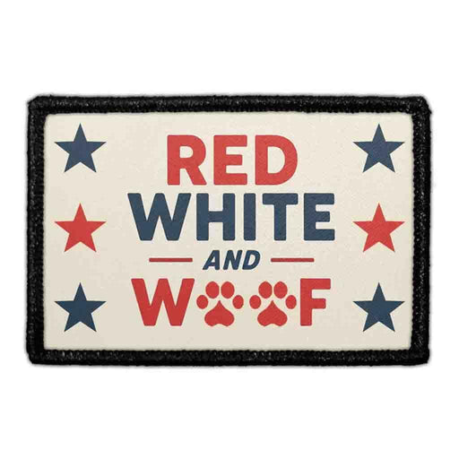 RED WHITE AND WOOF Meta Data - Crop Image Text - - Removable Patch - Pull Patch - Removable Patches For Authentic Flexfit and Snapback Hats