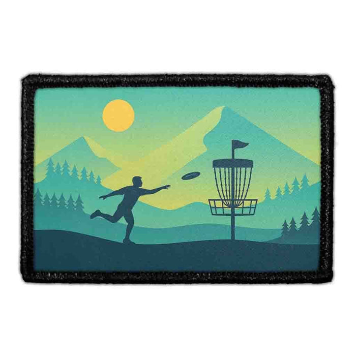 Male Disc Golfer in Mountains Meta Data - Crop Image Text - - Removable Patch - Pull Patch - Removable Patches For Authentic Flexfit and Snapback Hats