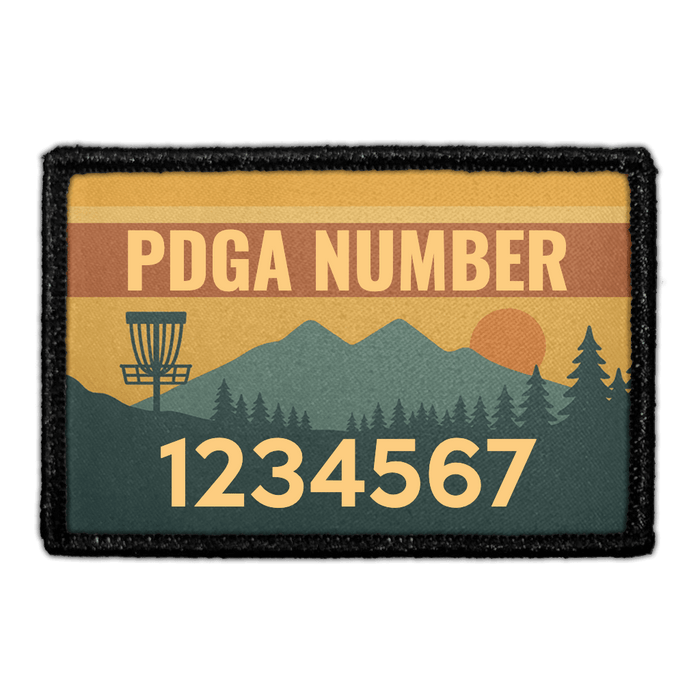 PDGA Number - Mountain Retro - Meta Data - Crop Image Text - - Removable Patch - Pull Patch - Removable Patches For Authentic Flexfit and Snapback Hats