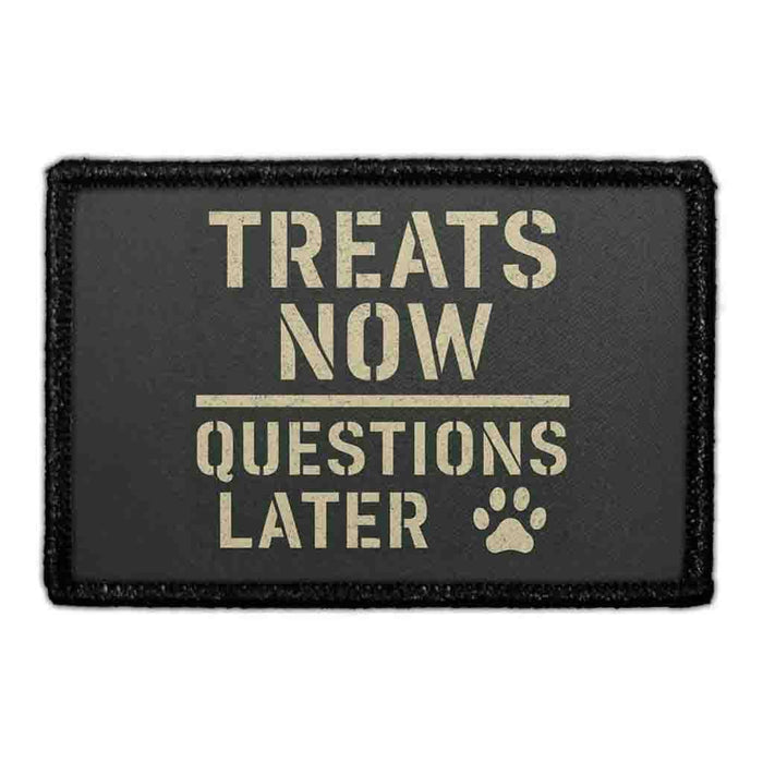 TREATS NOW QUESTIONS LATER Meta Data - Crop Image Text - - Removable Patch - Pull Patch - Removable Patches For Authentic Flexfit and Snapback Hats