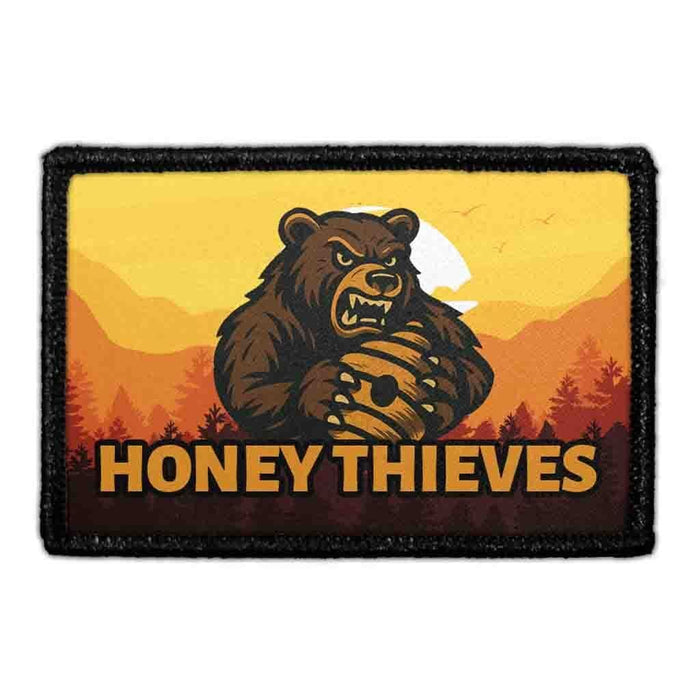 PP-P-32-5611 - HONEY THIEVES Removable Patch - Meta Data - Crop Image Text - - Removable Patch - Pull Patch - Removable Patches For Authentic Flexfit and Snapback Hats
