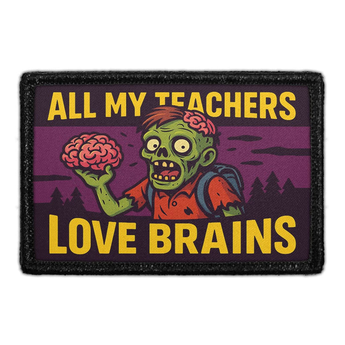 ALL MY TEACHERS LOVE BRAINS Meta Data - Crop Image Text - - Removable Patch - Pull Patch - Removable Patches For Authentic Flexfit and Snapback Hats
