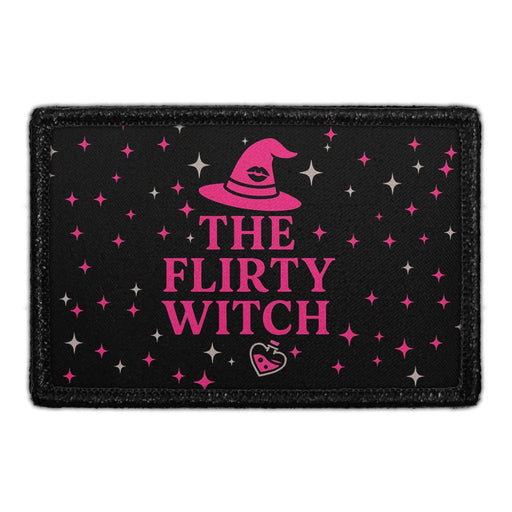 THE FLIRTY WITCH Meta Data - Crop Image Text - - Removable Patch - Pull Patch - Removable Patches For Authentic Flexfit and Snapback Hats