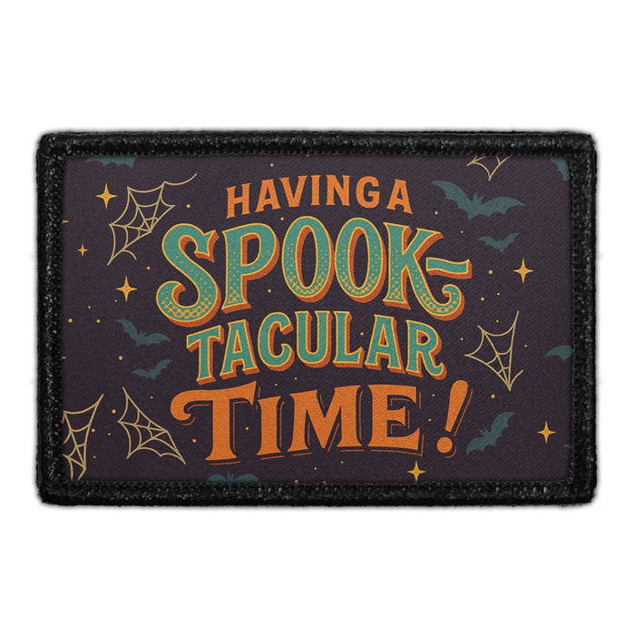HAVING A SPOOK-TACULAR TIME  Meta Data - Crop Image Text - - Removable Patch - Pull Patch - Removable Patches For Authentic Flexfit and Snapback Hats