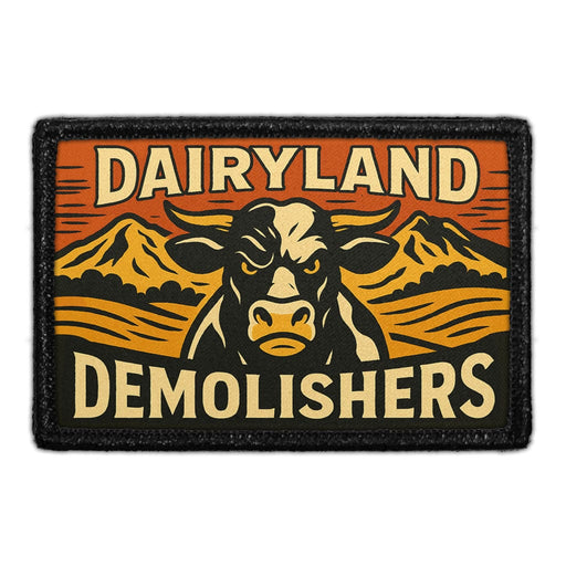 DAIRYLAND DEMOLISHERS Meta Data - Crop Image Text - - Removable Patch - Pull Patch - Removable Patches For Authentic Flexfit and Snapback Hats