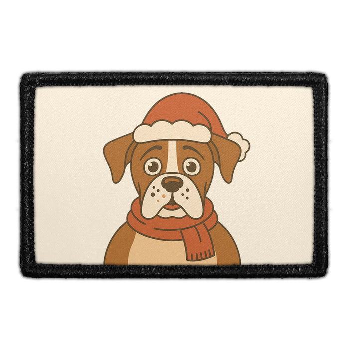 BOXER DOG WITH SANTA HAT Meta Data - Crop Image Text - - Removable Patch - Pull Patch - Removable Patches For Authentic Flexfit and Snapback Hats