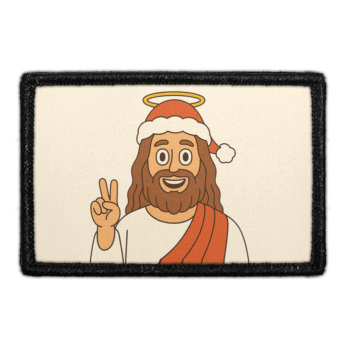 JESUS WITH SANTA HAT Meta Data - Crop Image Text - - Removable Patch - Pull Patch - Removable Patches For Authentic Flexfit and Snapback Hats