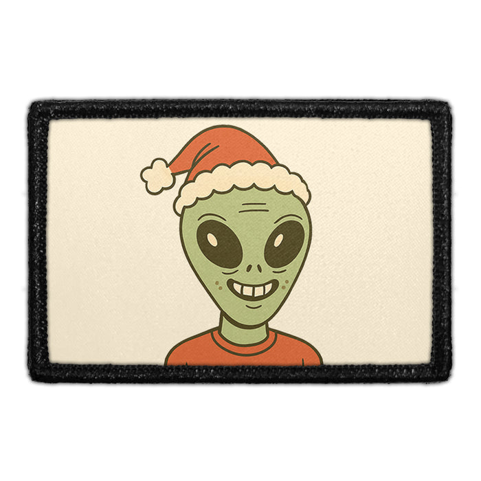 ALIEN WITH SANTA HAT  Meta Data - Crop Image Text - - Removable Patch - Pull Patch - Removable Patches For Authentic Flexfit and Snapback Hats