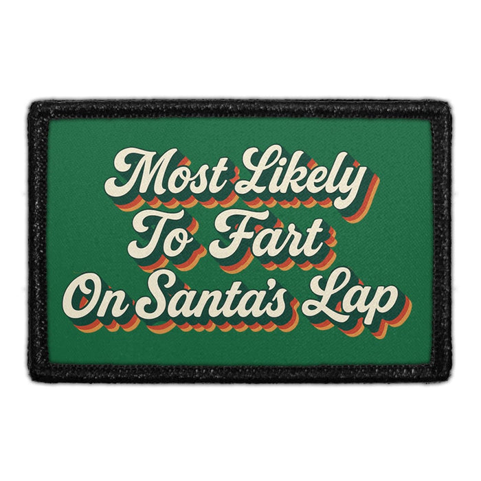 MOST LIKELY TO FART ON SANTA'S LAP Meta Data - Crop Image Text - - Removable Patch - Pull Patch - Removable Patches For Authentic Flexfit and Snapback Hats
