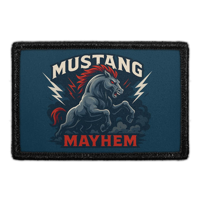 MUSTANG MAYHEM Meta Data - Crop Image Text - - Removable Patch - Pull Patch - Removable Patches For Authentic Flexfit and Snapback Hats