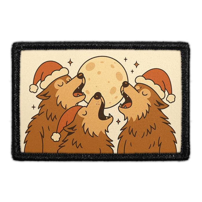 THREE WOLVES WITH SANTA HATS  Meta Data - Crop Image Text - - Removable Patch - Pull Patch - Removable Patches For Authentic Flexfit and Snapback Hats
