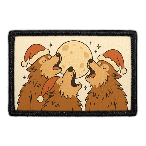 THREE WOLVES WITH SANTA HATS  Meta Data - Crop Image Text - - Removable Patch - Pull Patch - Removable Patches For Authentic Flexfit and Snapback Hats